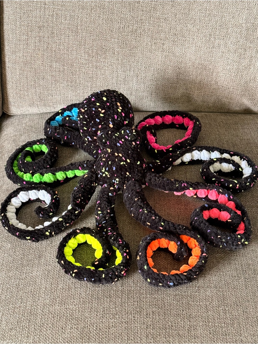 Plush Black Octopus Toy with Neon Accent Suckers - Kids Accessory
